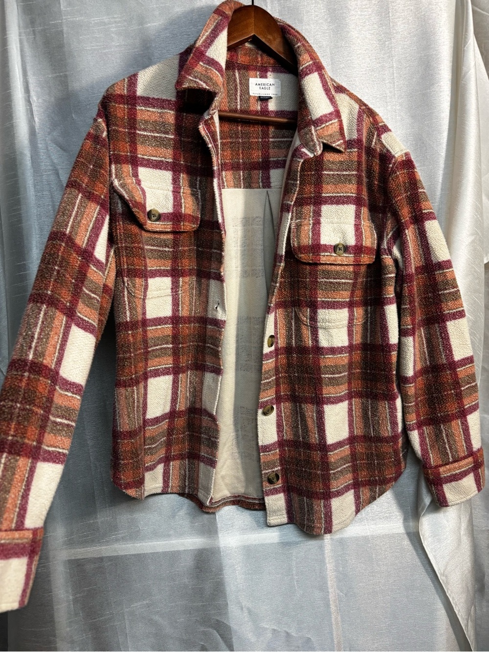 American Eagle Plaid Oversized Shacket Jacket XS Fall Cottagecore